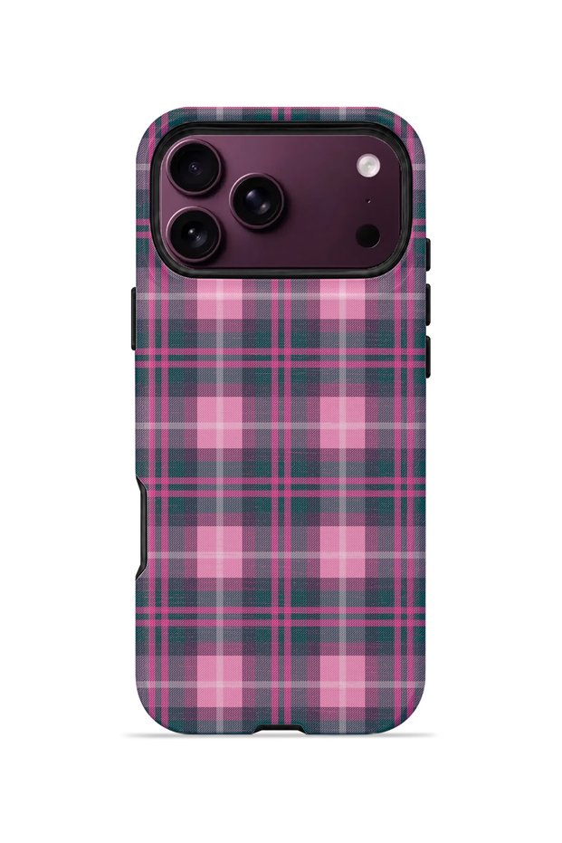 iPhone 18 Pro Vorian Double Layer Fuchsia Gray Plaid Case