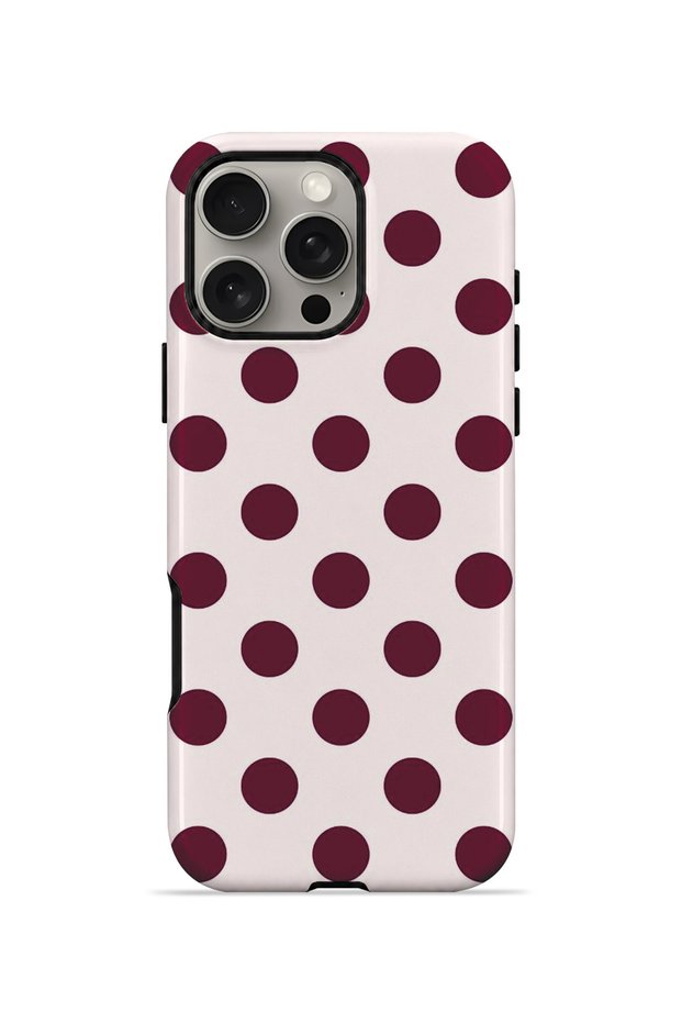 iPhone 16 Pro Vorian Double Layer White Burgundy Polka Dot Case