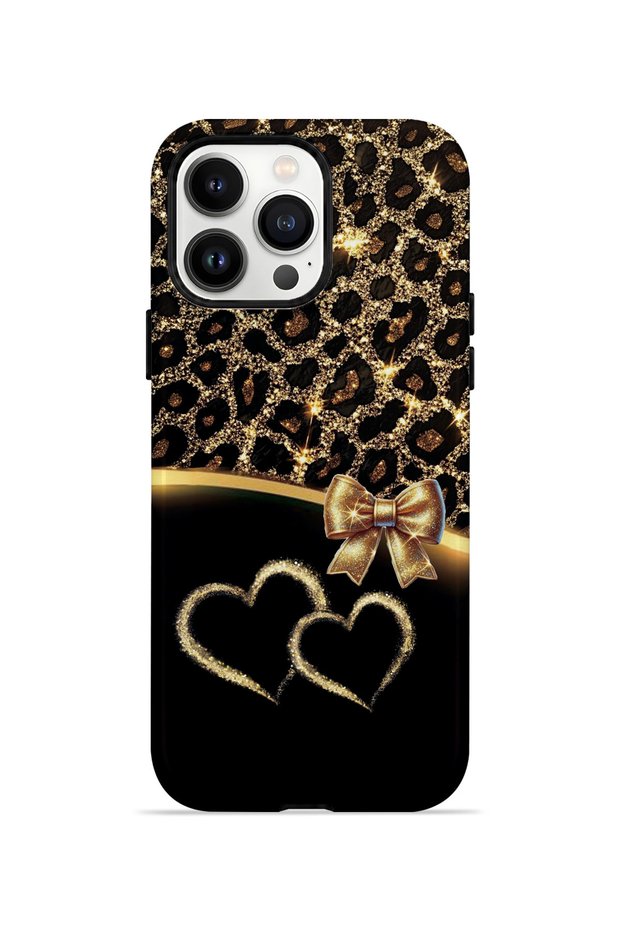 iPhone 13 Pro Max Vorian Double Layer Gold Heart Leopard Case