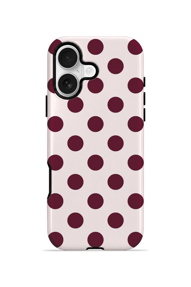 iPhone 16 Vorian Double Layer White Burgundy Polka Dot Case