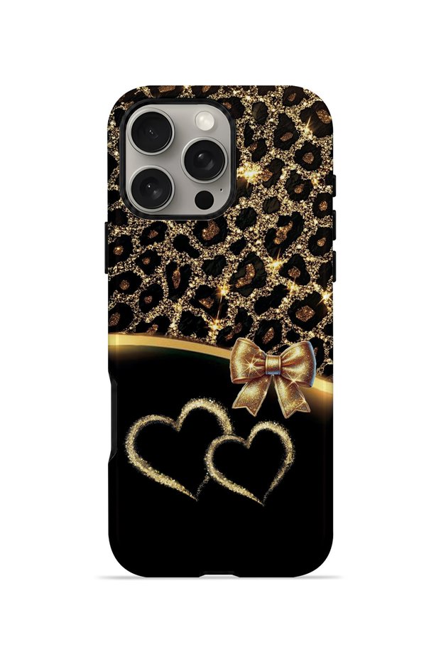 iPhone 16 Pro Max Vorian Double Layer Gold Heart Leopard Case