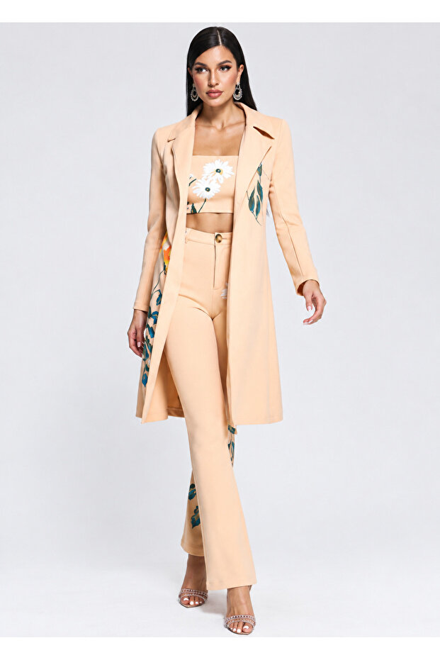 Peach Floral Print Longline Blazer Co-Ord Set