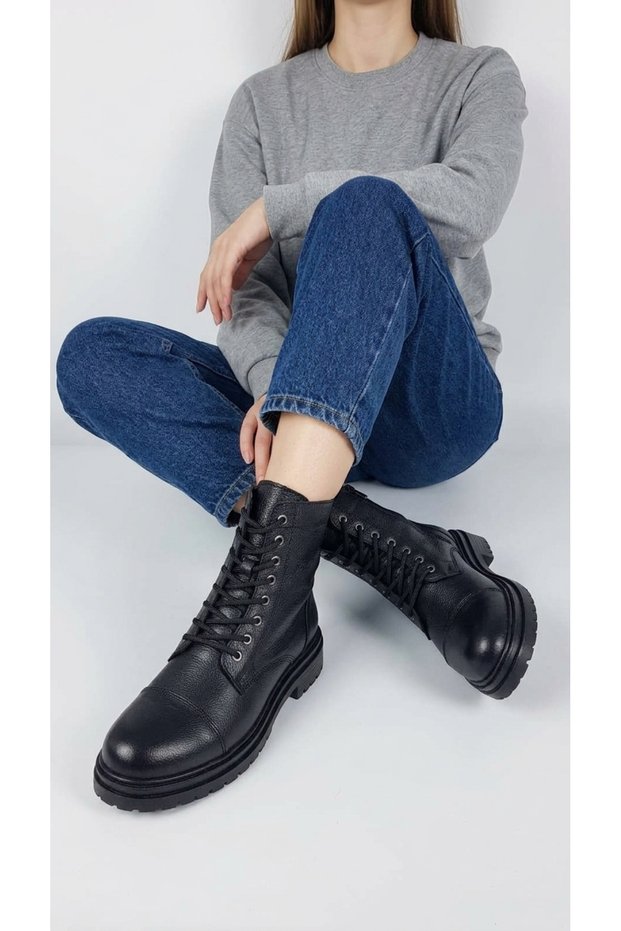 Women's Genuine Leather Boots, Lace-Up, Zippered, Thick Sole, Ankle-Length, Winter, Outdoor, Daily, Stylish Boots, Lurest 026-04