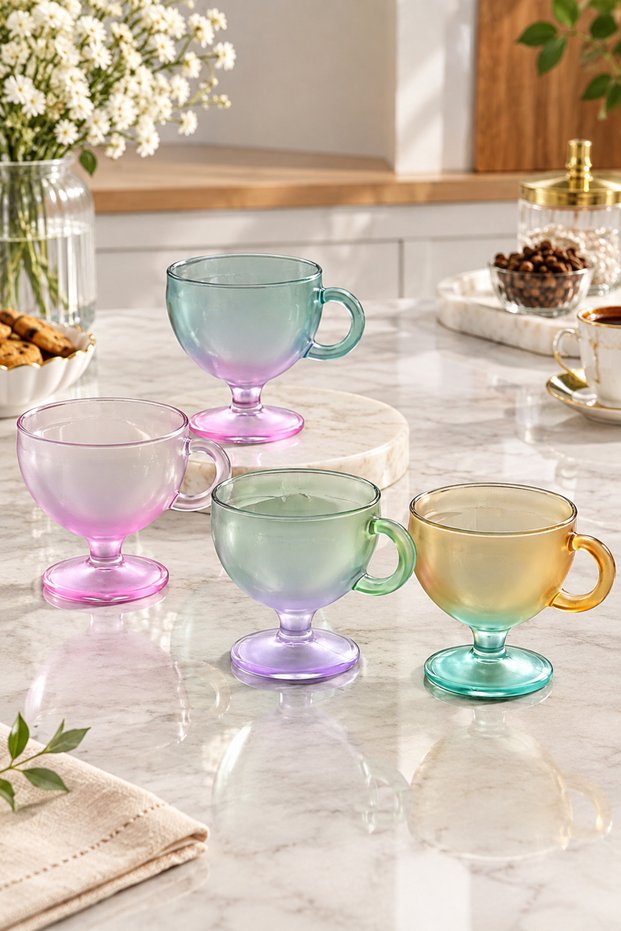 Lusterli Glass 4-Piece Footed Mug Set Coffee Tea Dessert Presentation Cups