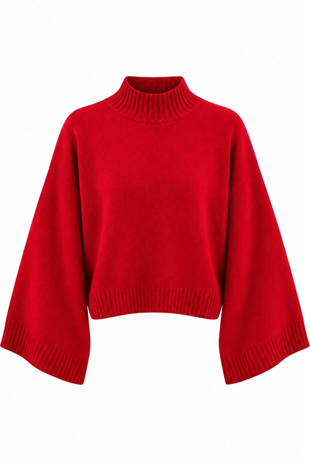 Red Bat Sleeve Crop Sweater - 24136