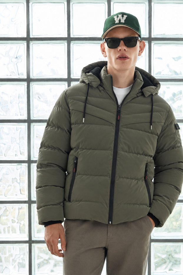 Men's Sports Hooded Winter Khaki Puffer Jacket
