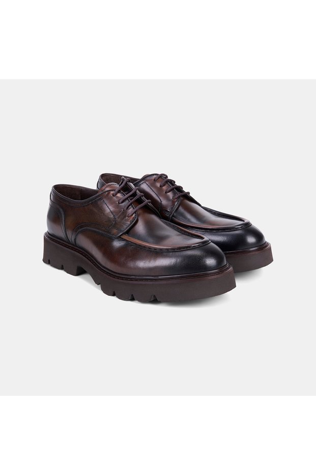 Men's Bitter Brown Laced Thick Soled Leather Classic Shoes