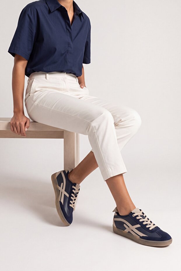 Women's Sneaker Lace-Up Sports Shoes Alvena Navy Blue Suede