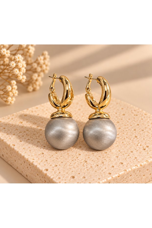 Women's Gold Silver Color Dangle Earrings – Large Globe Detailed Hoop Statement Earrings