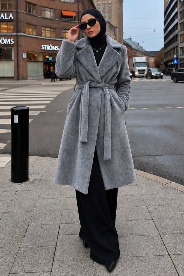 Double-Breasted Collar Lined Araboy Coat Tsd260297 Gray
