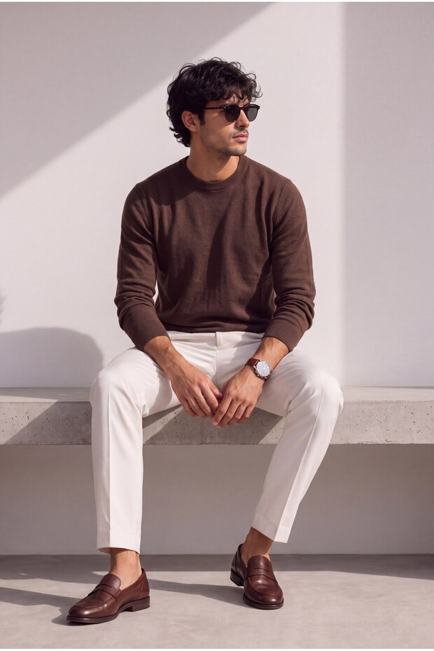Classic Wool-Blend Crew Neck Men's Knitwear Sweater