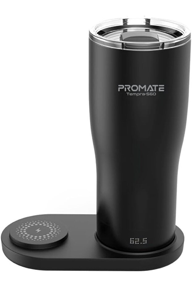 Tempra-560 Smart Temperature-Controlled Mug with Heated Coaster and 15W Wireless Charger, 560ml Vacuum Insulated Stainless Steel Tumbler, 4 Heat Modes, Rechargeable Smart Mug