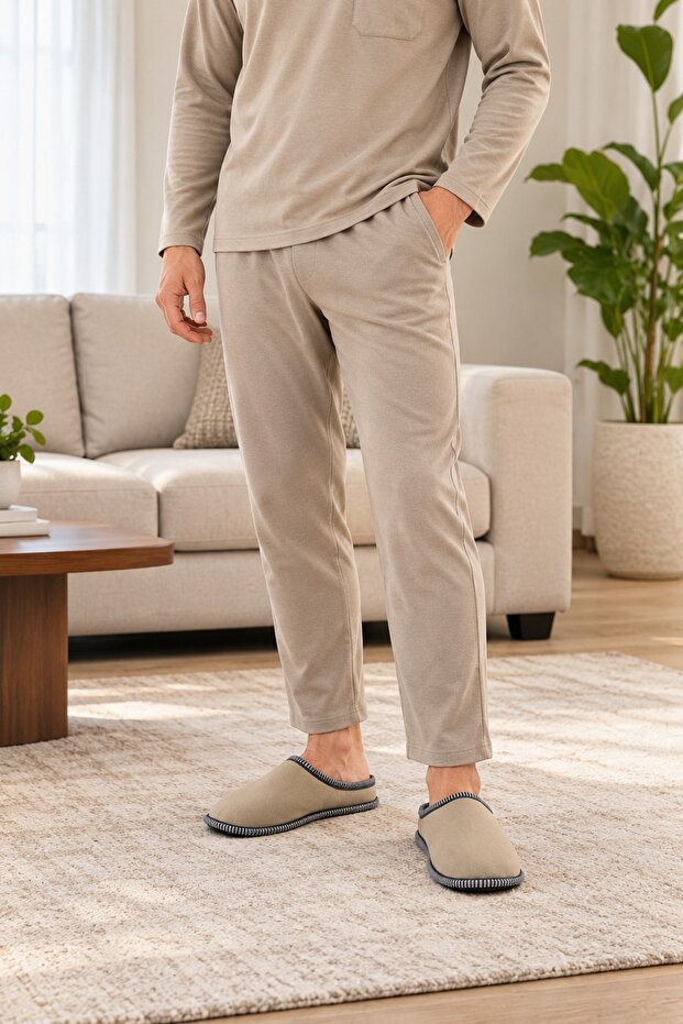 Men's Non-Slip Sole Silent Insole with Plush Fur Inside, Home Slippers and Comfortable House Slippers