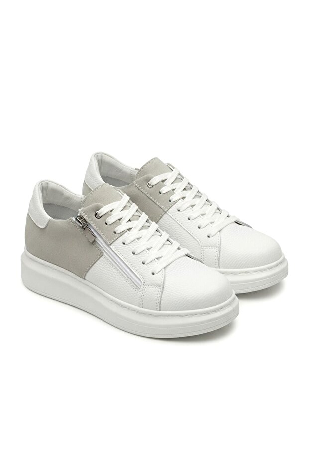 Zrj155 High Quality Zippered Men's Casual Sneaker - Suede White Gray