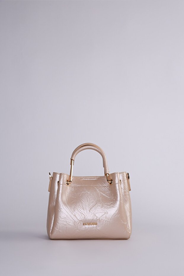 Gold Detailed Hand and Shoulder Bag Beige