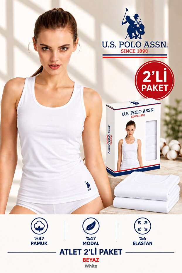 Women'S, Licensed, Uspa, 47% Modal, 47% Cotton, 6% Elastane, Wide Strap Tank Top, Comfort, Plain, Set of 2