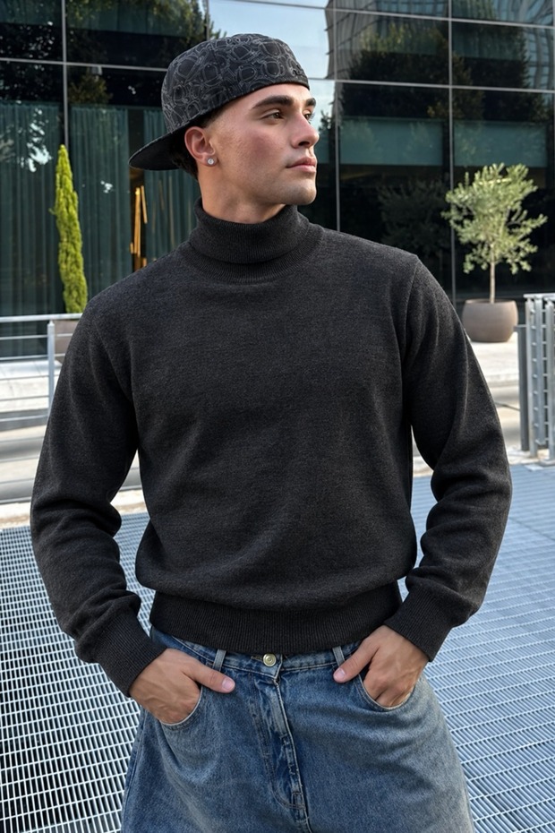 Men's Full Turtleneck Knitwear Smoked Sweater