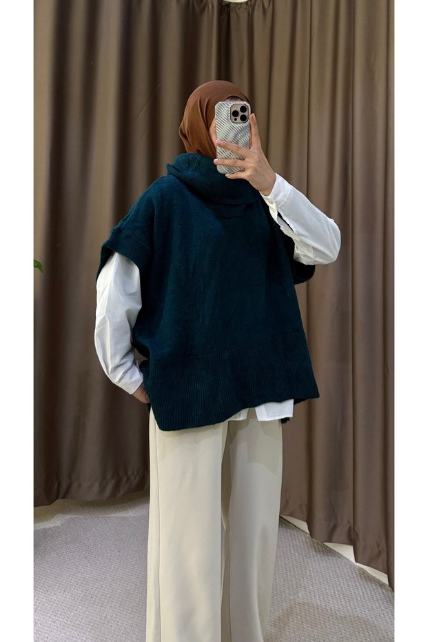 Nora Soft Turtleneck Sleeveless Knitwear Sweater - Petrol Green