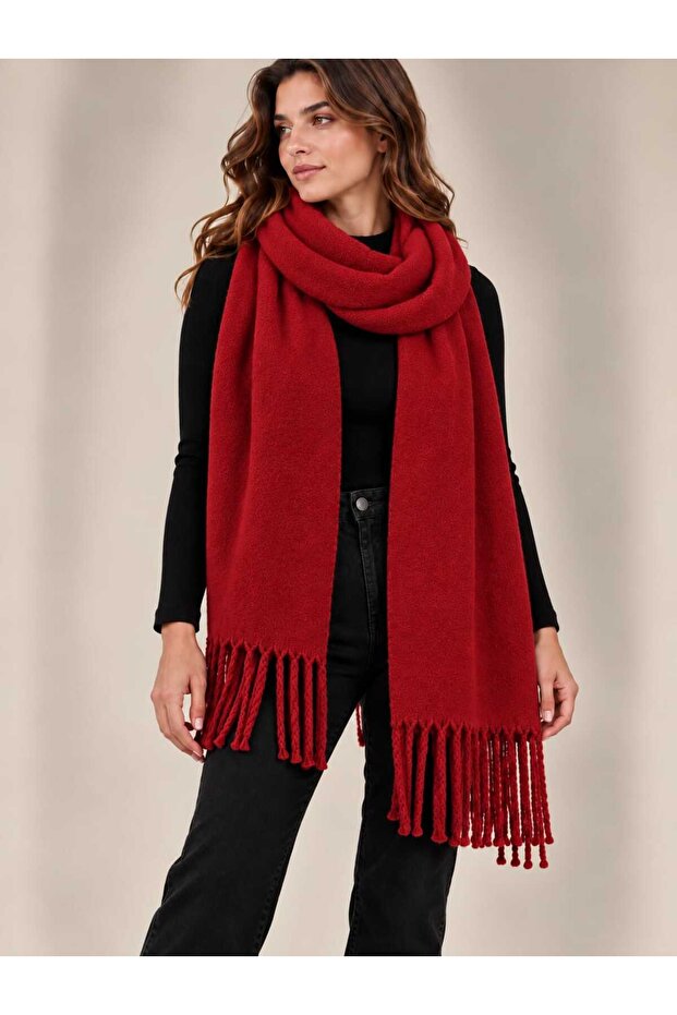 New Season Women's Winter Soft Textured Tasseled Oversized Shawl Scarf