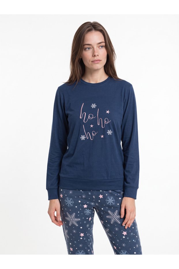 Women's Thermal Pajama Set Blue with Snow Pattern