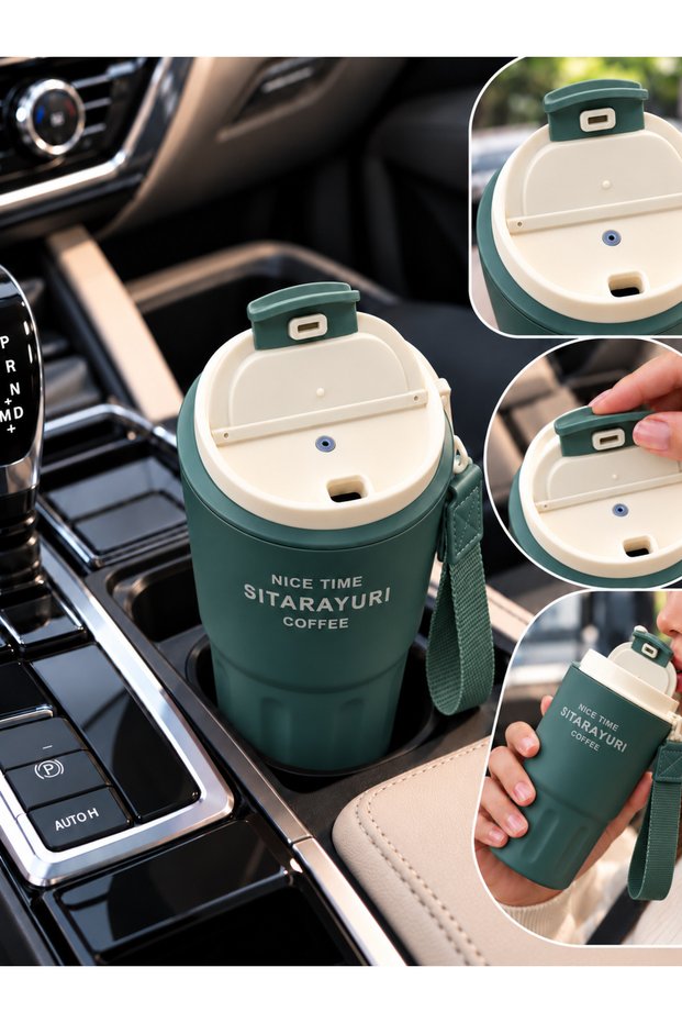 360 ml Stainless Steel Vacuum Thermos Cup – Hot and Cold Beverage Thermos, with Lid and Carrying Strap