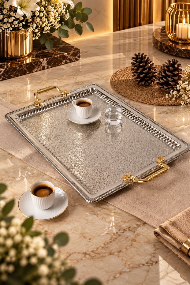 Luxury Stainless Steel 60X40 cm Gold Tray – Elegant Patterned Serving and Presentation Tray, Anti-Tarnish & Fade-Resistant