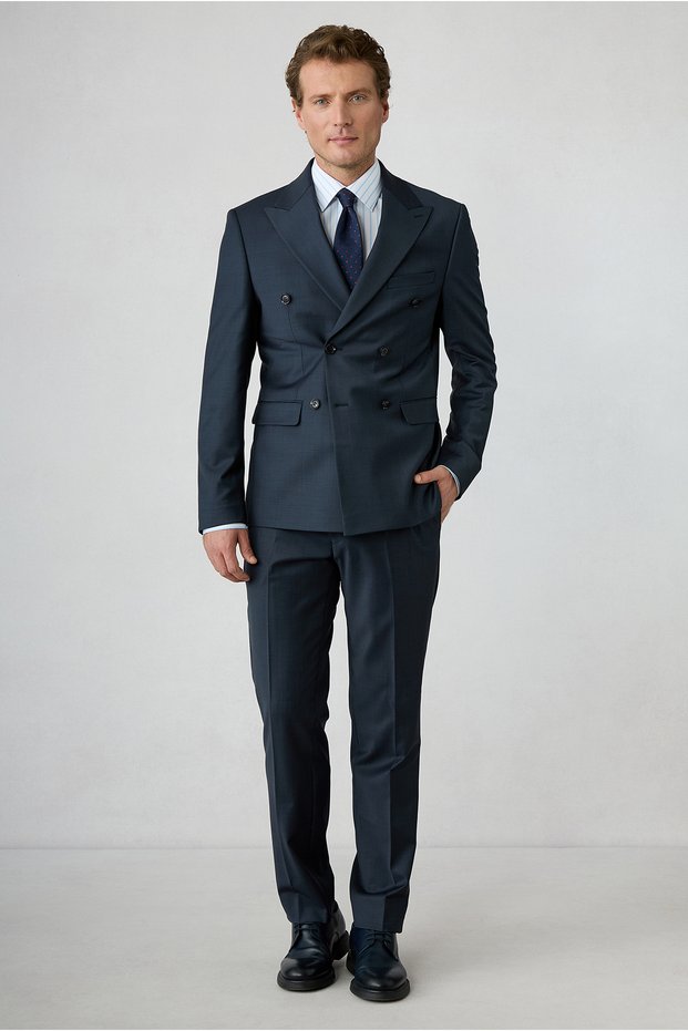 7 Drop Slim Fit Slim Fit Woolen Pointed Collar Double Breasted Suit