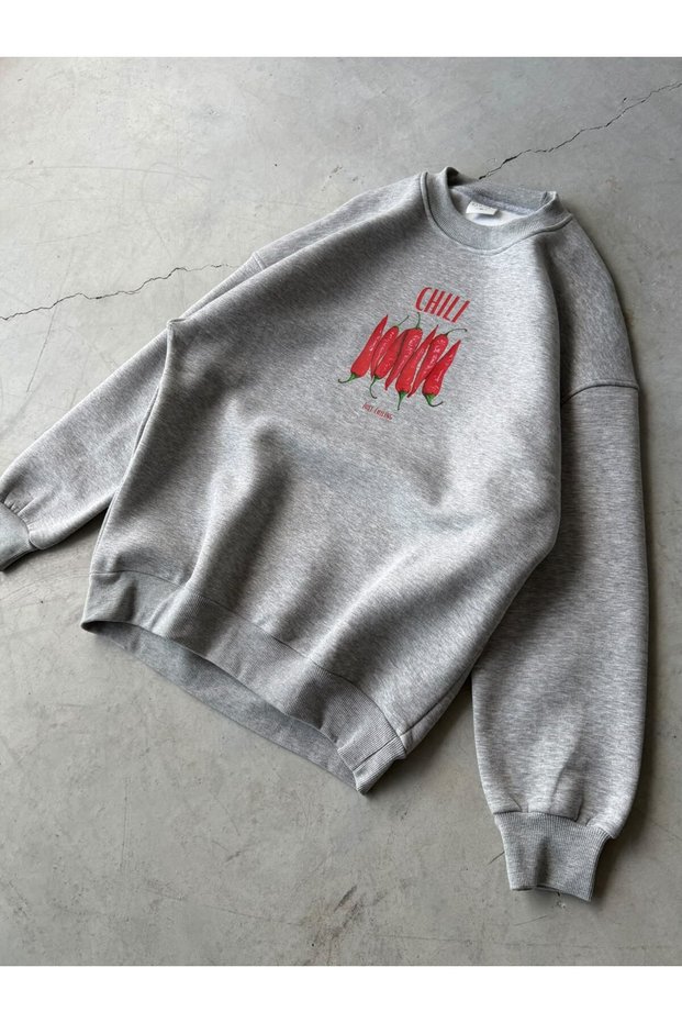 Chili Printed Oversize 3 Thread Hooded Sweatshirt Grimelange
