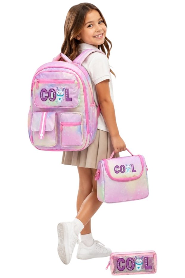 Mojo girls primary-junior school waterproof luxury school bag set pink