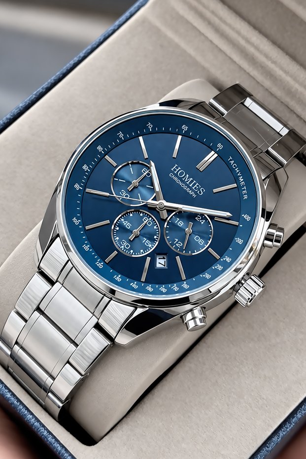 Original Men's Watch - 3 Atm Water Resistance - Silver Color Steel Band - Multifunction Movement - 2 Years Warranty - Gift Watch with Stylish Box Hme2090C2