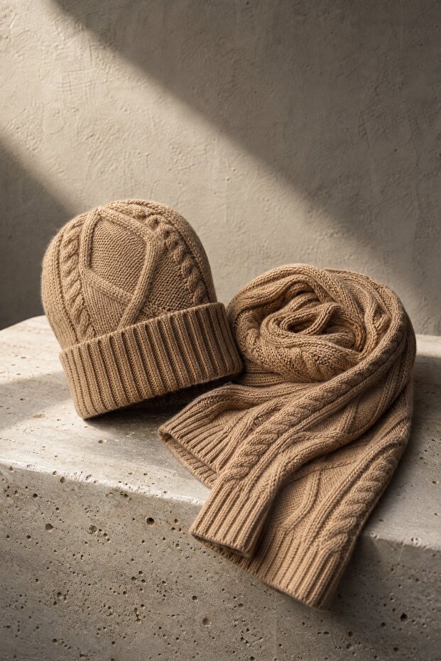 Braided Beanie and Scarf Double Set
