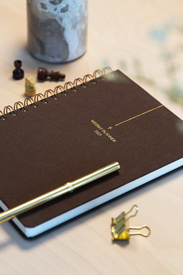 2027 Year A5 Linen Agenda Spiral Bound 15X21 cm - 12 Months Brown