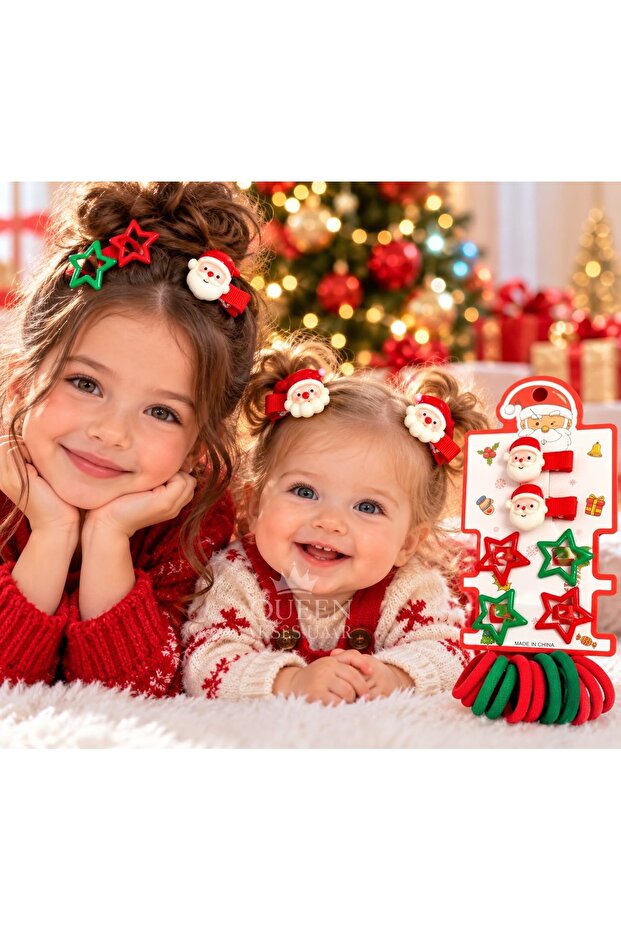 New Year's Children's Hair Accessory Set with Santa Claus and Starry Snap Clips and Towel Clips, 16 Pieces