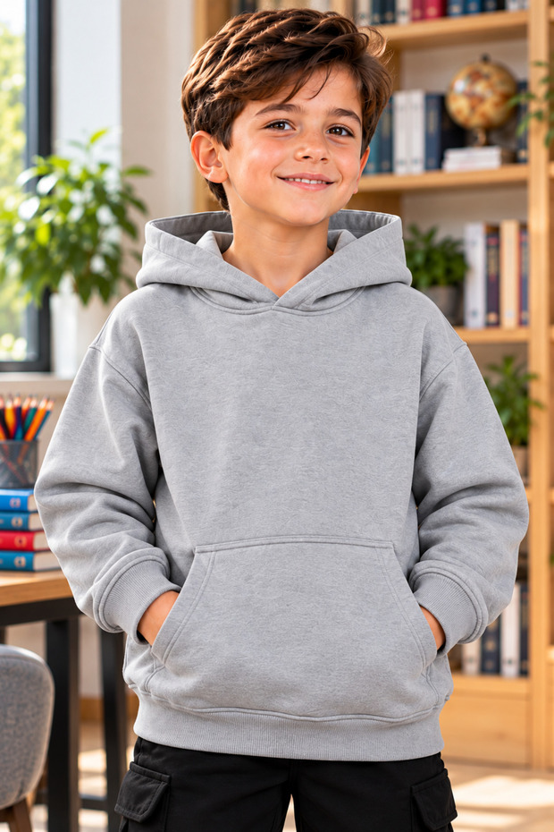 Boys' Hooded Oversized Sweatshirt with Kangaroo Pocket