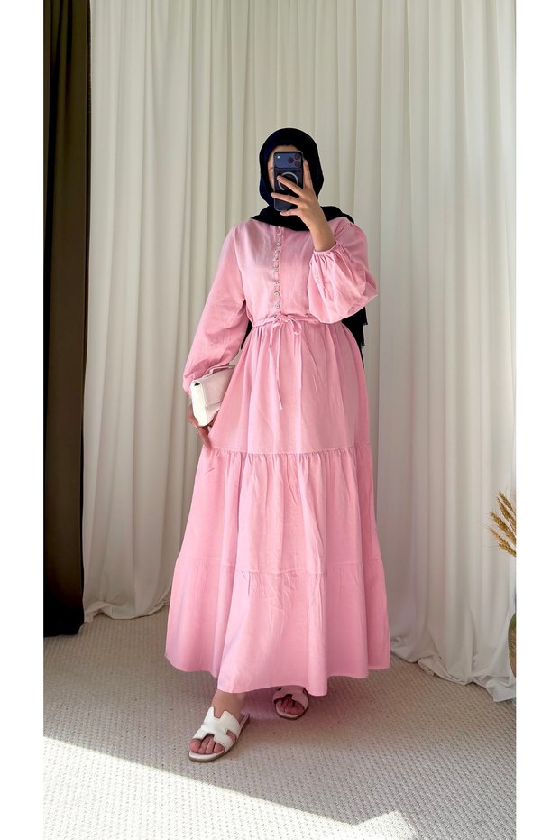 Hakim Collar Buttoned Layered Dress - 2378 - Pink