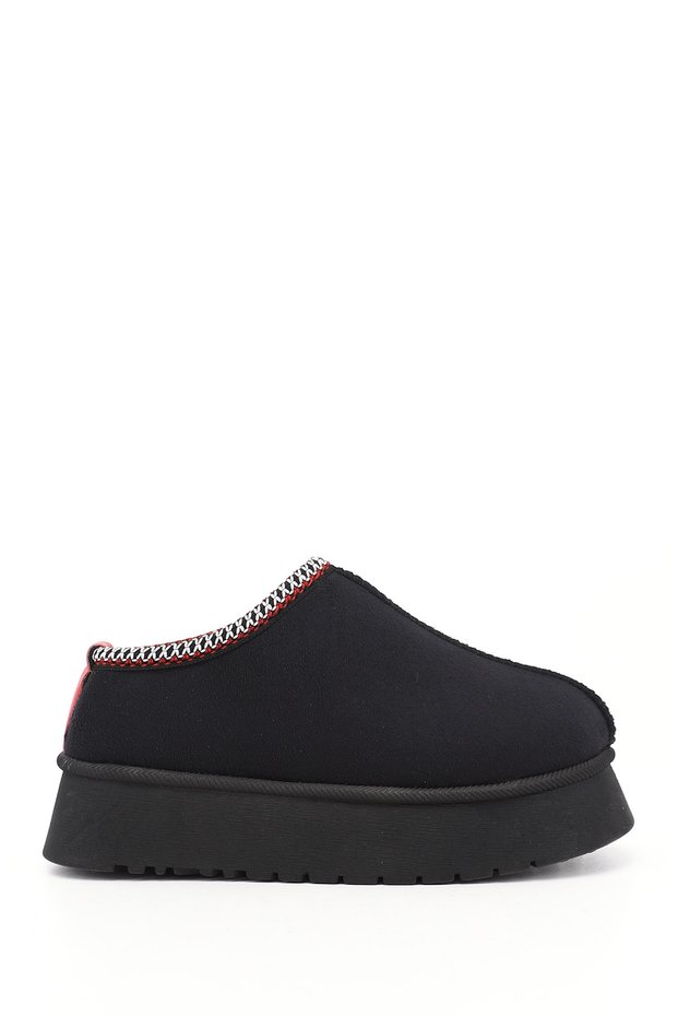 Women's Black Suede Red W Tazz Thick Soled Fur Slippers