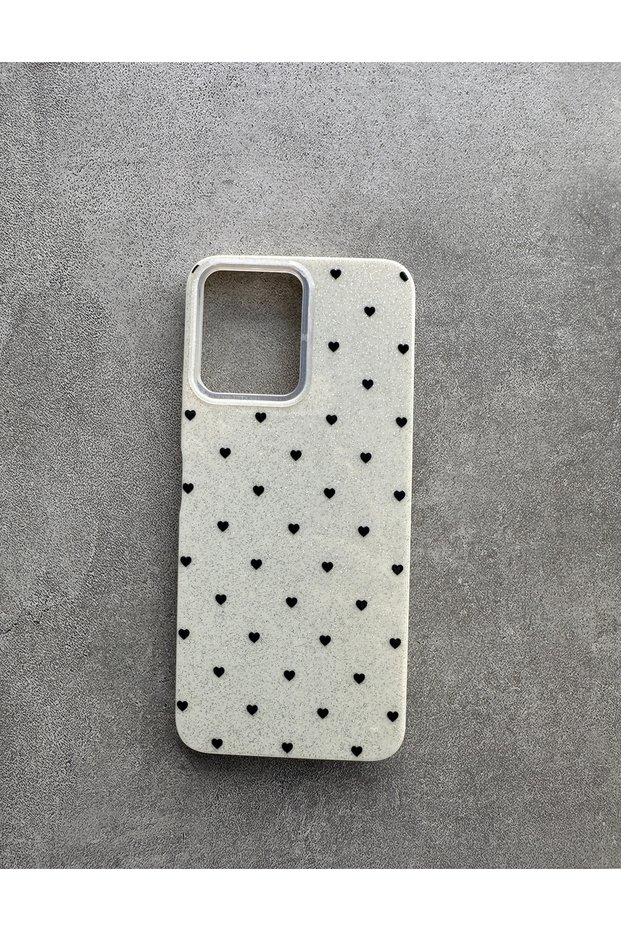Redmi 12 Compatible Case Cream Heart Pattern Glitter Stylish Design Camera Protected Phone Case