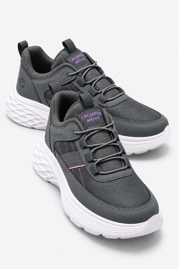 Single-Strap Stretch Elastic Leather Women's Sports Shoes; Smoke Lila White