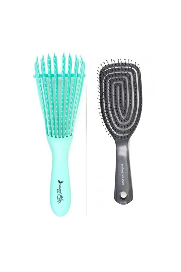 Pro Adjustable Miracle Opening Crawling Hair Brush Green + Three-Dimensional Black Oval Hair Brush