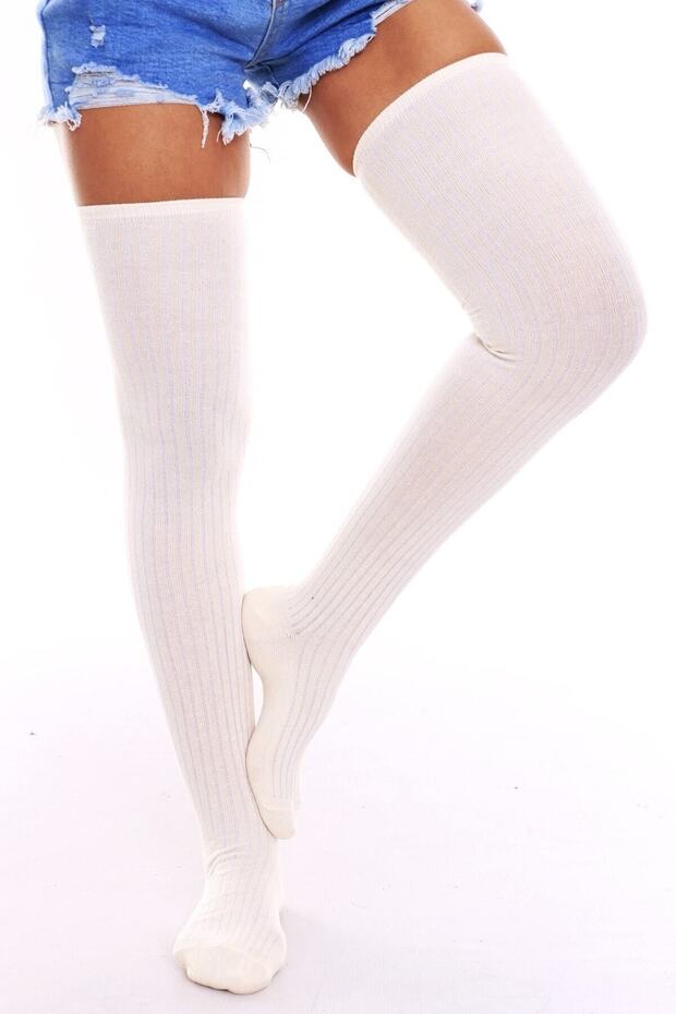 Women's White Luxury Over Knee Socks