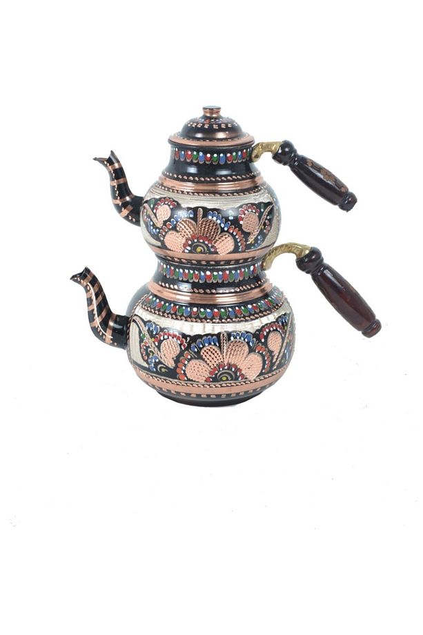 Bakır Çaydanlık Işlemeli Özel Boyalı Üst Kalite - 1