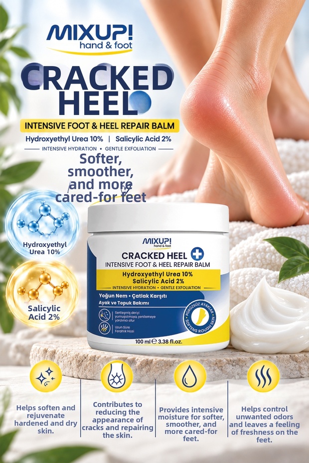 ! Cracked Intensive Heel & Foot Balm | Intense Moisture, Anti-Cracking, Foot Care and Heel Care Cream 100 ml