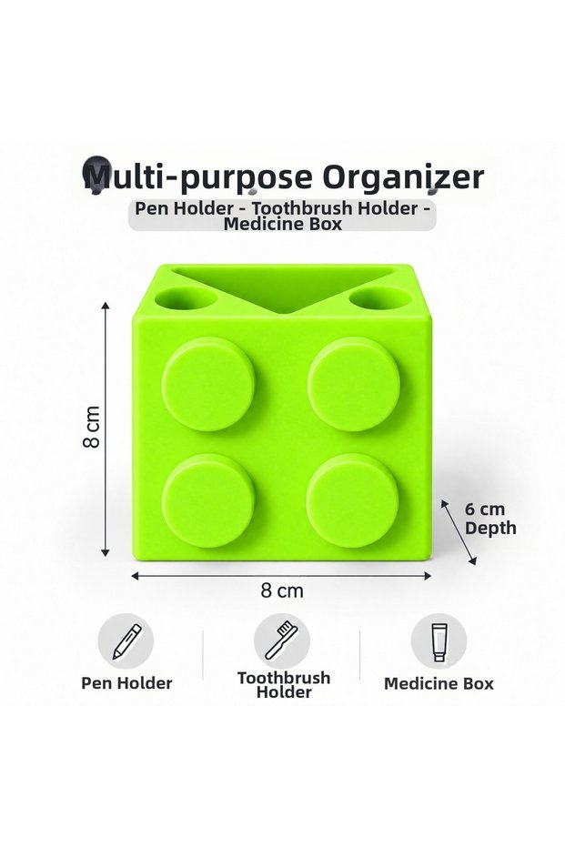 Lego Designed 3-Compartment Children's Toothbrush Holder and Desktop Pen Holder Organizer - Green
