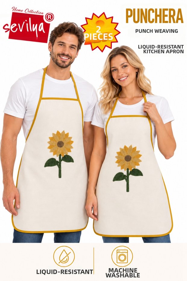 Punchera 2Li Paket Punch Embroidered Liquid Waterproof Kitchen Apron
