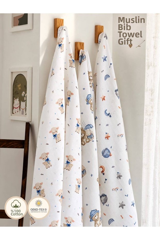 100% Cotton 3-Piece Muslin Baby Blanket Set Oeko-Tex Certified Muslin Blanket 80 X 90 cm
