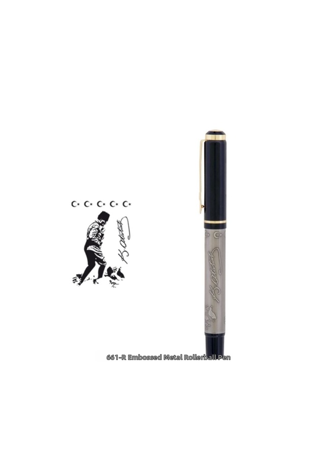 Embossed Ataturk Figured Metal Rollerball Pen