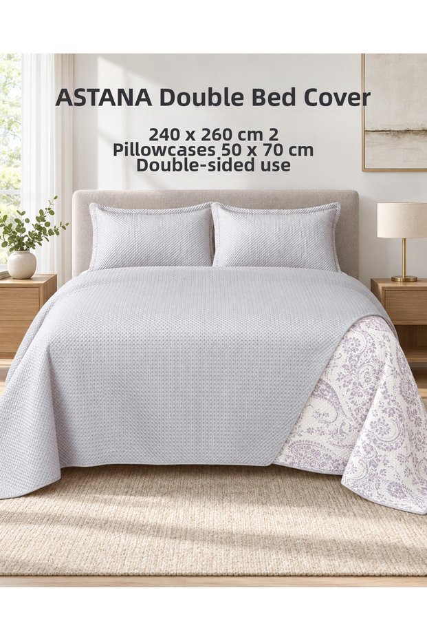 Astana Nubuck Double-Sided King Size Bedspread Set 240X260 Cm, with 2 Pillowcases 50X70 cm