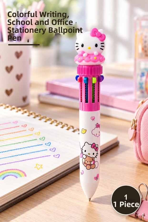 1 Piece Hello Kitty and Friends 10-Color Ballpoint Pen – Colorful Writing, School and Office Stationery, Ballpoint Pen
