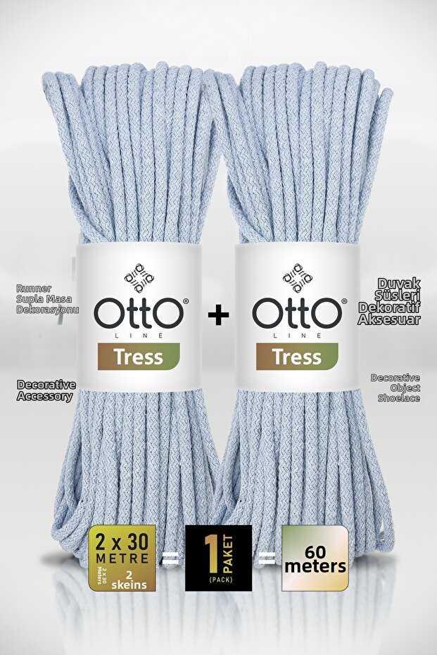 Tress • Baby Blue (5040) • 2-Pack × 30 m / 500 Gr • 6 mm • Cotton Cord Rope • Supla, Runner, Wall Decoration