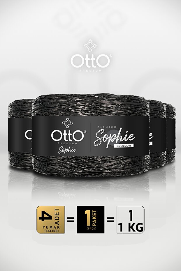 Premium Sophie • Black • 4-Pack × 250 Gr / 420 m • Metallic, Shiny, Twisted Rope • Bag, Accessories